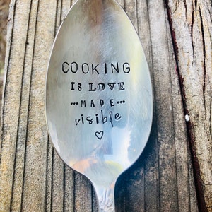 Cooking Is Love Made Visible Serving Spoon - Vintage Stamped Silver Spoon - Table - Shower Gift - Christmas Spoon - Stamped Serving Spoon