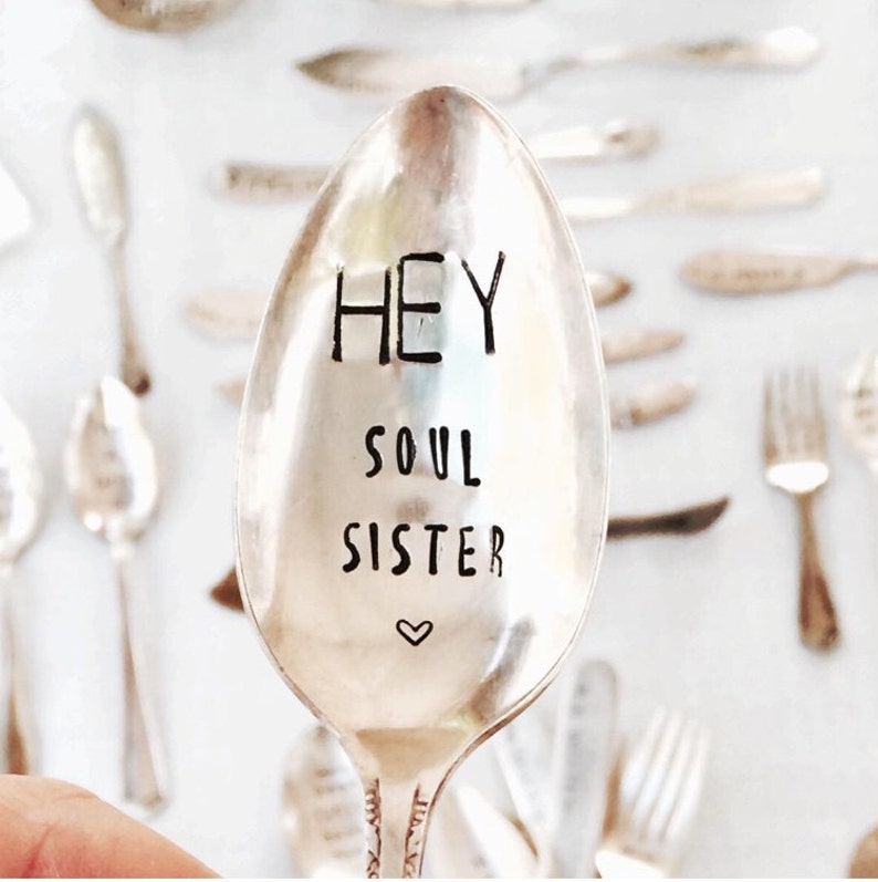 Stamped Silver Spoon Friendship Spoon Hey Soul Sister Etsy