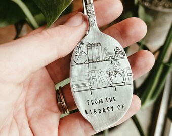 FROM THE LIBRARY Of: | Personalized Bookmark | Teacher Gift | Custom Bookmark - Stamped Spoon - Spoon Bookmark - Sweet Thyme Design