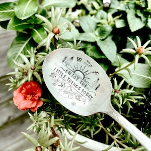 ENJOY THE LITTLE Things Today - Coffee Stamped Silver Spoon - Inspirational Gift - Stamped Silver - Stocking Stuffer - Spoon Scape