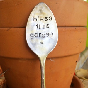 Bless This Garden - Stamped Garden Marker - Garden Decor - Holiday Gift - Unique Gifts - Gardener Gift, Christmas Gift Idea, Stamped Spoon