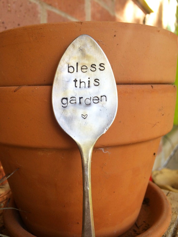 Bless This Garden Stamped Garden Marker Garden Decor Etsy