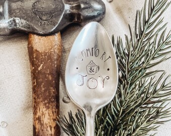 COMFORT AND JOY |  Stamped Spoon | Christmas Spoon | Christmas Gift | Stocking Stuffer | Hot Cocoa Stirrer | Hot Chocolate Spoon | Holiday