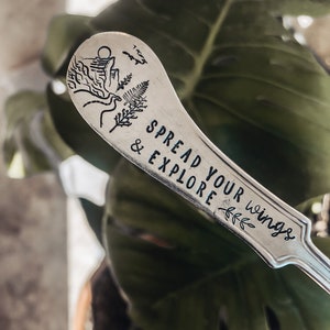 Spread Your Wings And Explore  - Stamped Cheese Knife - Graduation Gift - Stamped Jam Spreader - Jam - Love Is Love - Vintage Spreader