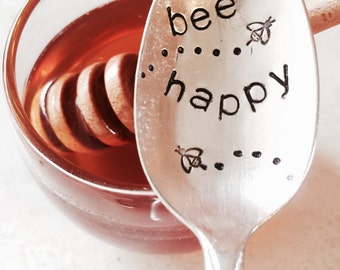 Stamped Silver Spoon, Inspirational Quotes, Be Happy, Gift For Her, Stamped Silver, Coffee Spoon, Positive Inspirational Gift, Honey Spoon