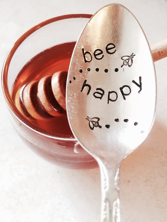 Stamped Silver Spoon Inspirational Quotes Be Happy Gift For Etsy