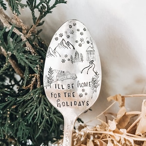I'll Be Home for The Holidays - Christmas Spoon - Stamped Silver Spoon Coffee Station - Kous Stuffer - Cadeau voor hem