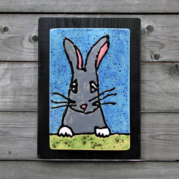 Bunny Tile, Ceramic Tile, Bunny Art, Handmade Tile, Farm Art, Bunny