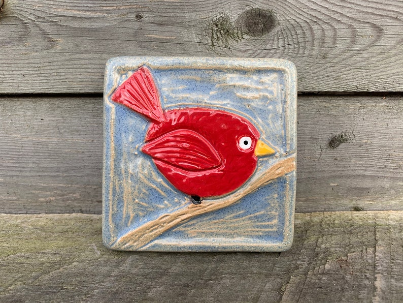 Bird Tile Ceramic Bird Tile Bird Art Red Bird Cardinal | Etsy