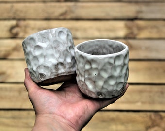 Set of Two Ceramic Textured Cups, Handmade Ceramic Cups, Ceramic White Tumblers, Beverage Cups