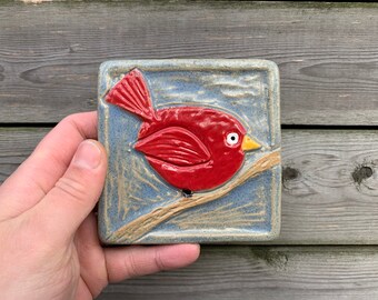 Bird Tile, Ceramic Bird Tile, Bird Art, Red Bird, Cardinal