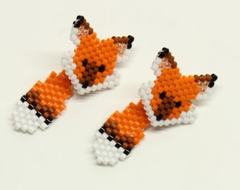 Brincos de 8 bits - Presente de brincos com contas - Raposa e cauda