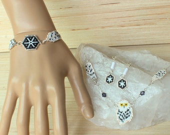 Snowy Owl Jewelry Parure Set--Necklace, Bracelet and Earrings