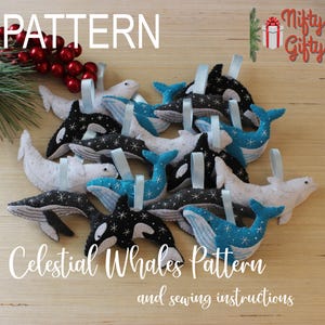 PATTERN--Celestial Whales Ornaments, Felt Whale Pattern, Sewing, Embroidery