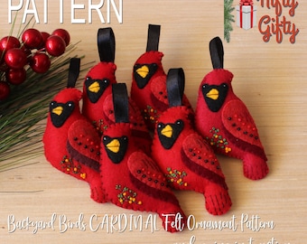 PATTERN--Cardinal Felt Ornament Pattern and Tutorial, Backyard Birds, Beautiful Cardinal Pattern and Instructions, Sewing, Embroidery