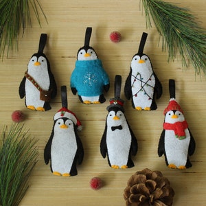 Cute Penguins Christmas Heirloom Felt Ornaments