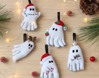Cute Ghost Christmas Heirloom Felt Ornaments--Ghostly Christmas