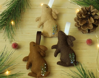 Discounted Woodland Rabbits--Three Heirloom Felt Ornaments--Bunny Rabbit Ornaments
