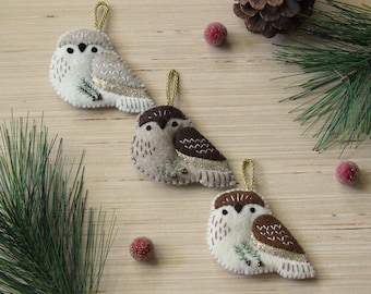 Woodland Birbs--Glitzy Gold--Cute Birds Heirloom Felt Ornaments