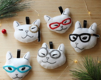 Cats In Glasses Felt Ornaments--Heirloom Felt Ornaments