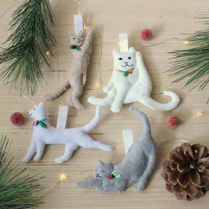 Cat Yoga--Four Felt Christmas Tree Ornaments--Cats Doing Yoga, Cute Stretchy Cats