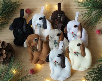 Lop Bunny Felt Ornament, Lop-eared Rabbit Heirloom Felt Ornaments in Eight Colours