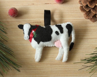 Vaca Holstein--Adorno de fieltro de reliquia--Adorno de vida en la granja