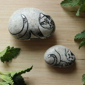 Painted Rock Cartoon Cats--Natural Gray Stone