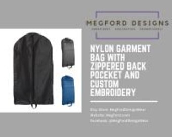 Nylon Garment Bag With Zippered Pocket and Custom Embroidery