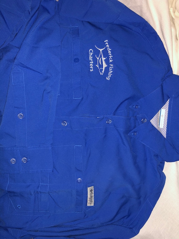 Chemise de pêche homme Columbia bleue manches courtes grande poche de