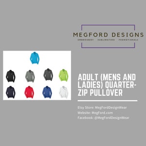 Adult 1/4 Zip Pullover Mens and Ladies sizes
