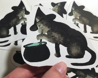 Cat Witch Halloween Stickers, Witchy Stickers, Spoopy Stickers, Spooky Stickers, Cat Lover Sticker, Cat Lady Gift, Halloween Gift