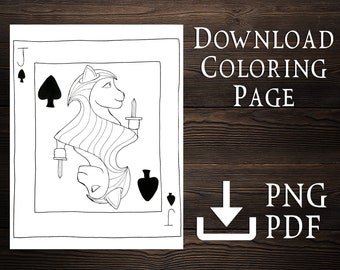 Jack of Spades Adult Coloring Page Download, Tabaxi Coloring Page, DND Player Gift, Nerdy Coloring Page