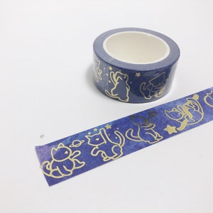 Space Cats Gold Foil Washi Tape Stars, Celestial, Purple, Blue, Watercolor, Kitty image 6