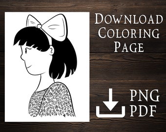 Kiki's Delivery Service Downloadable Coloring Page, Studio Ghibli Coloring Page, Coloring Page for Nerdy Girls, Otaku Coloring Page