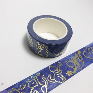 Space Cats Gold Foil Washi Tape Stars, Celestial, Purple, Blue, Watercolor, Kitty image 7