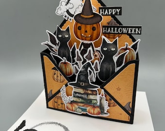 Black Cat Pop-Up Halloween Card