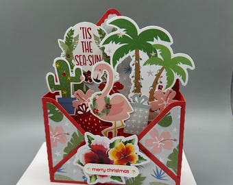 Christmas Card, Tropical Flamingo Pop-Up Christmas Card
