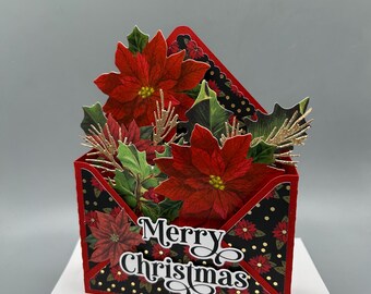 Christmas Card, Poinsettia  Pop-Up Christmas Card