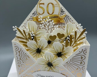 50th Anniversary Card, Golden Anniversary PopUp Card