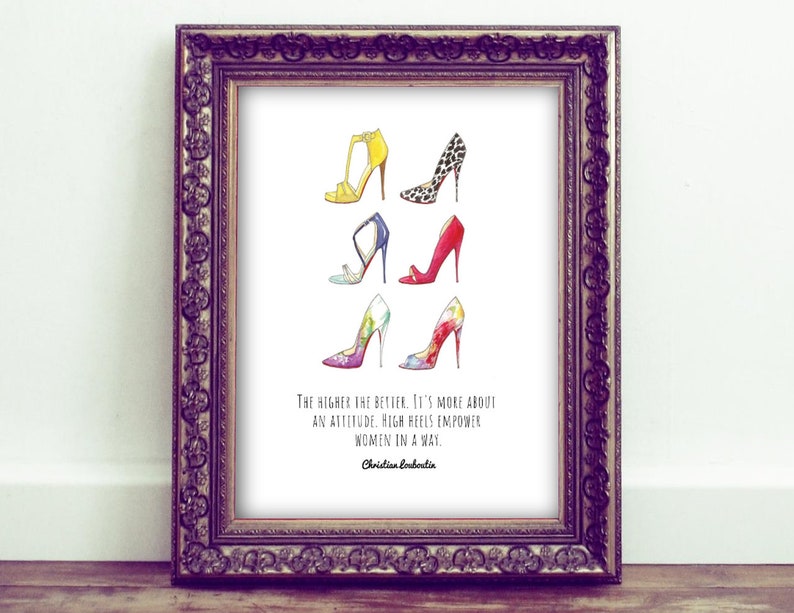 Designer Fashion Art watercolor louboutin shoes girls office bedroom wall print