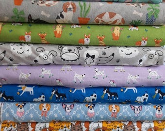 Dog flannel fabric by the yard, 9 adorable dog print fabrics to choose from