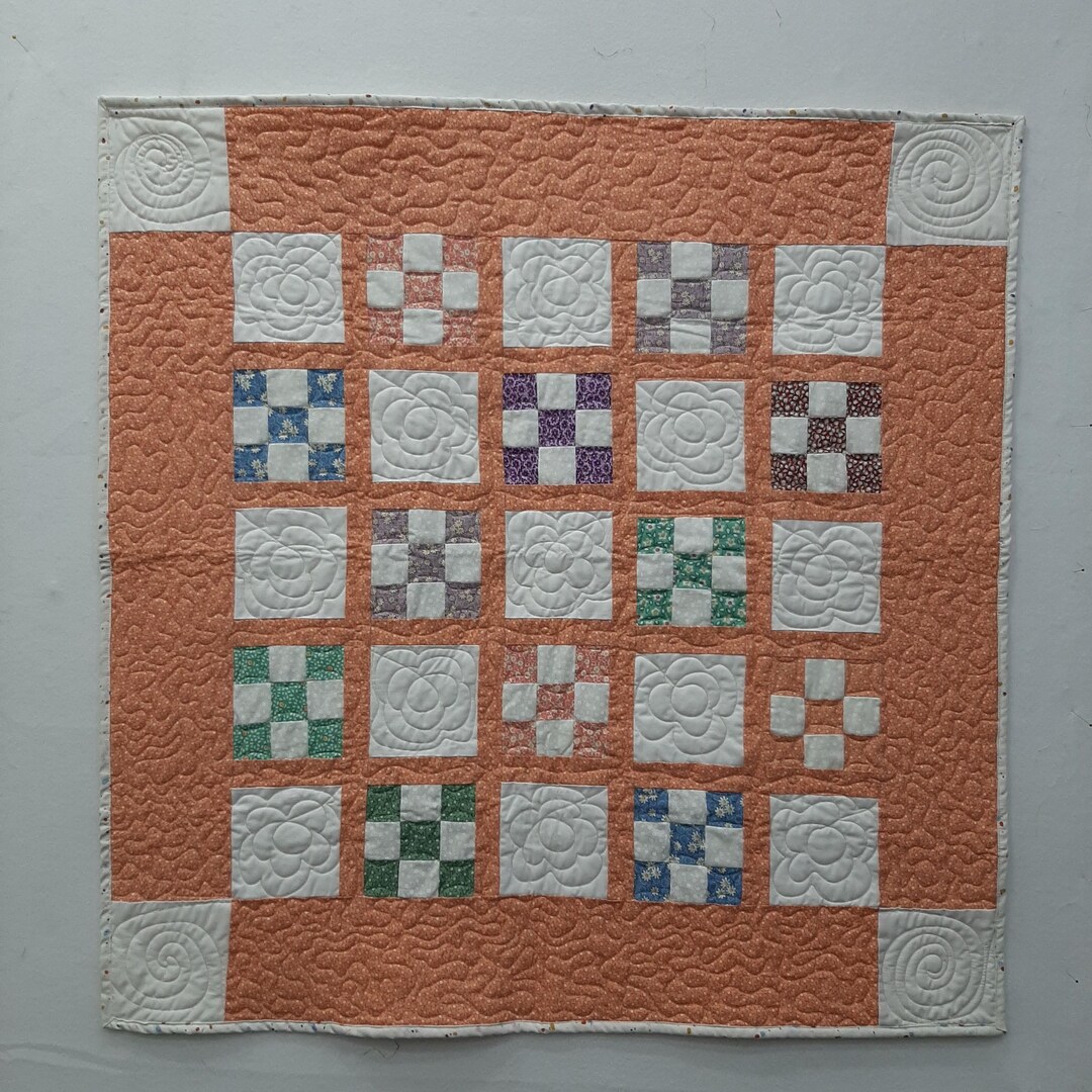 Scrappy Orange Baby Quilt: Handmade Cotton Patchwork, 34x34 - Etsy
