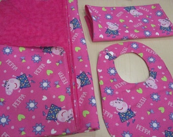 Pink Pig gift set made with licensed Pippa Pig fabric great gift for that special baby