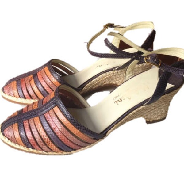 Vintage Espadrilles Slingback sandalen / jaren 1990 paars en bruin hak sandalen / het formaat van 8,5 U.S. / uitstekende conditie / door Modigliani