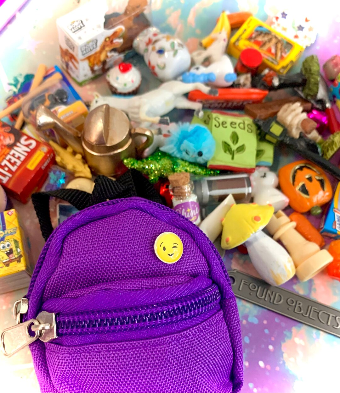 Random Mini Things Tiny BACKPACK With Tiny Things/ Mystery Miniatures Book Bag/ Assorted ...