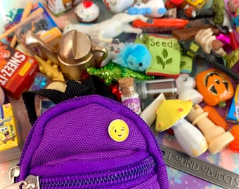 TiNy BACKPACK with TiNy Things/ Mystery Miniatures Book Bag/ Assorted Dollhouse Mini Items/ Small Odds and Ends/ Tiny Trinkets