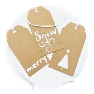 12 Kraft Paper Assorted Christmas Gift Tags & White Cotton Ties | Mixed Gift Tags | Kraft Christmas | Gift Wrap Supplies | Gift Tags