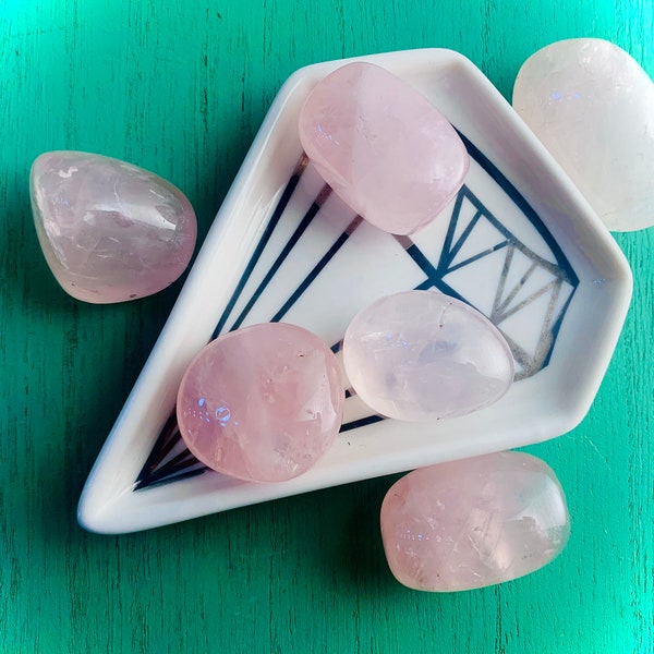 Rose Quartz Crystal/ Tumbled Polished Pocket Stone/ Healing Love Stone/ Crystal Collector Gift/ Crystal Grid Altar Space/ Boho Hippie Witchy