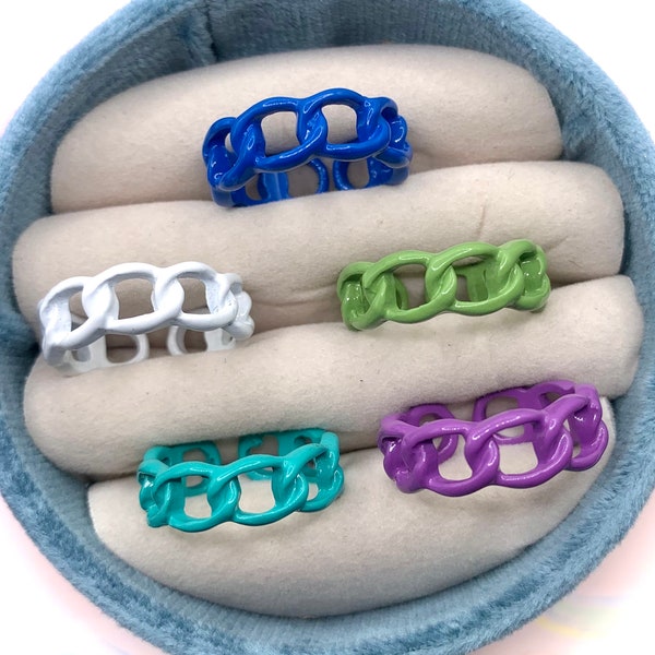 funky chunky TWIST CHAIN ring - colorful chain link band ring - shiny polish pastel enamel ring -  adjustable ring - pastel goth - punk ring